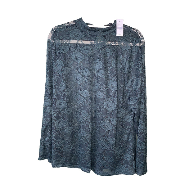Lane Bryant Shirt Womens Size 18/20 NEW Hunter Green Mock Neck Lace Long Sleeve - Picture 2 of 12